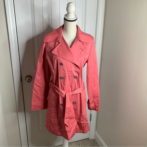 Garnet Hill pink double breasted belted trench coat size large women’s - Picture 1 of 5